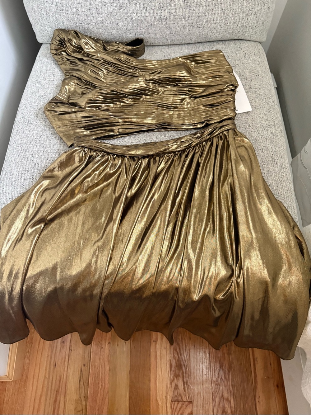 Metallic Gold Pleated Women's Dress